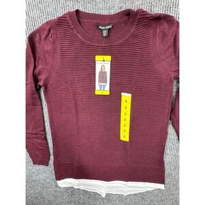 Hilary Radley Sweater Women's Small Red Ribbed White Inset Shirt Long Sleeve New